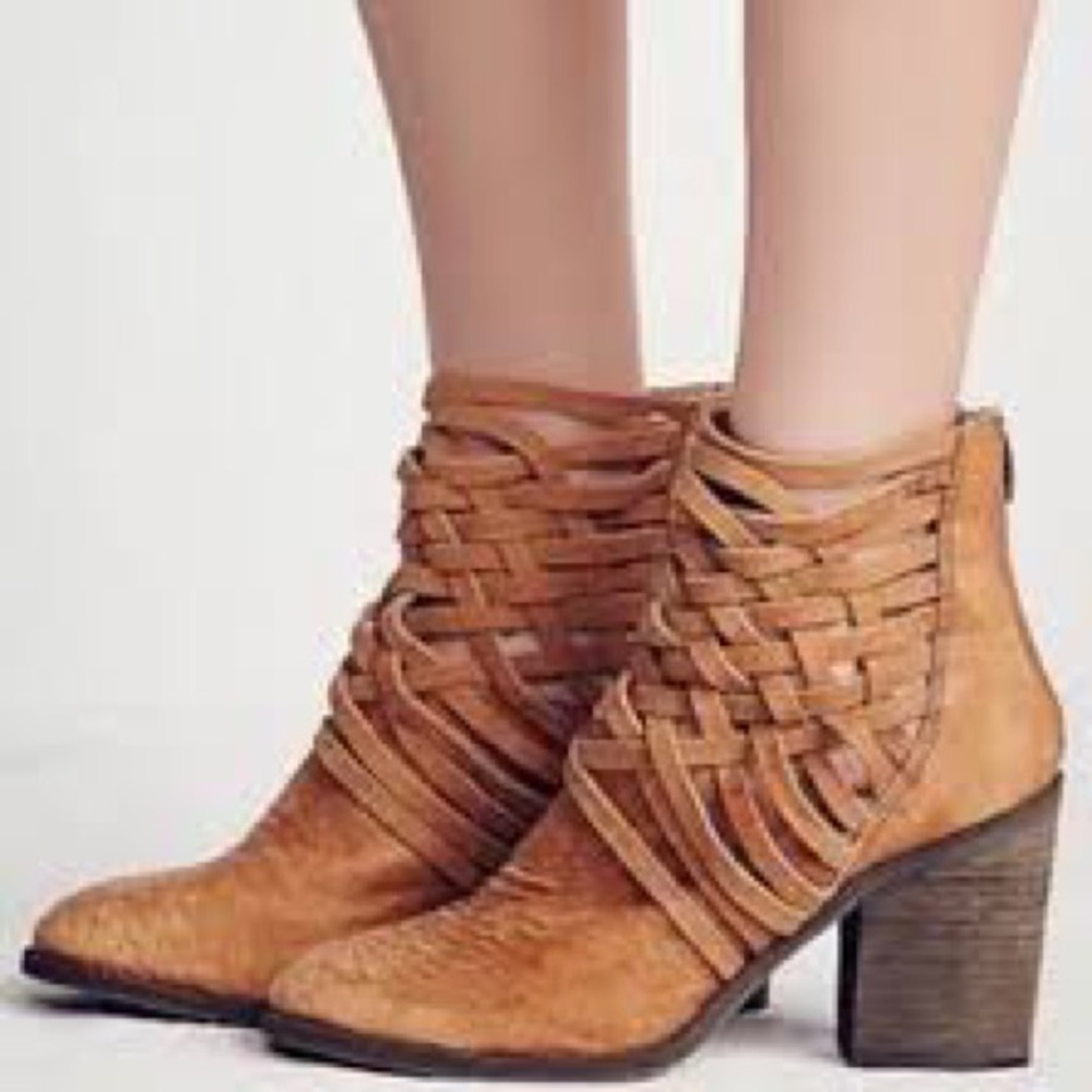 Free People Ankle Boots Shoes Carrera Leather Woven Booties women’s 38 /7.5